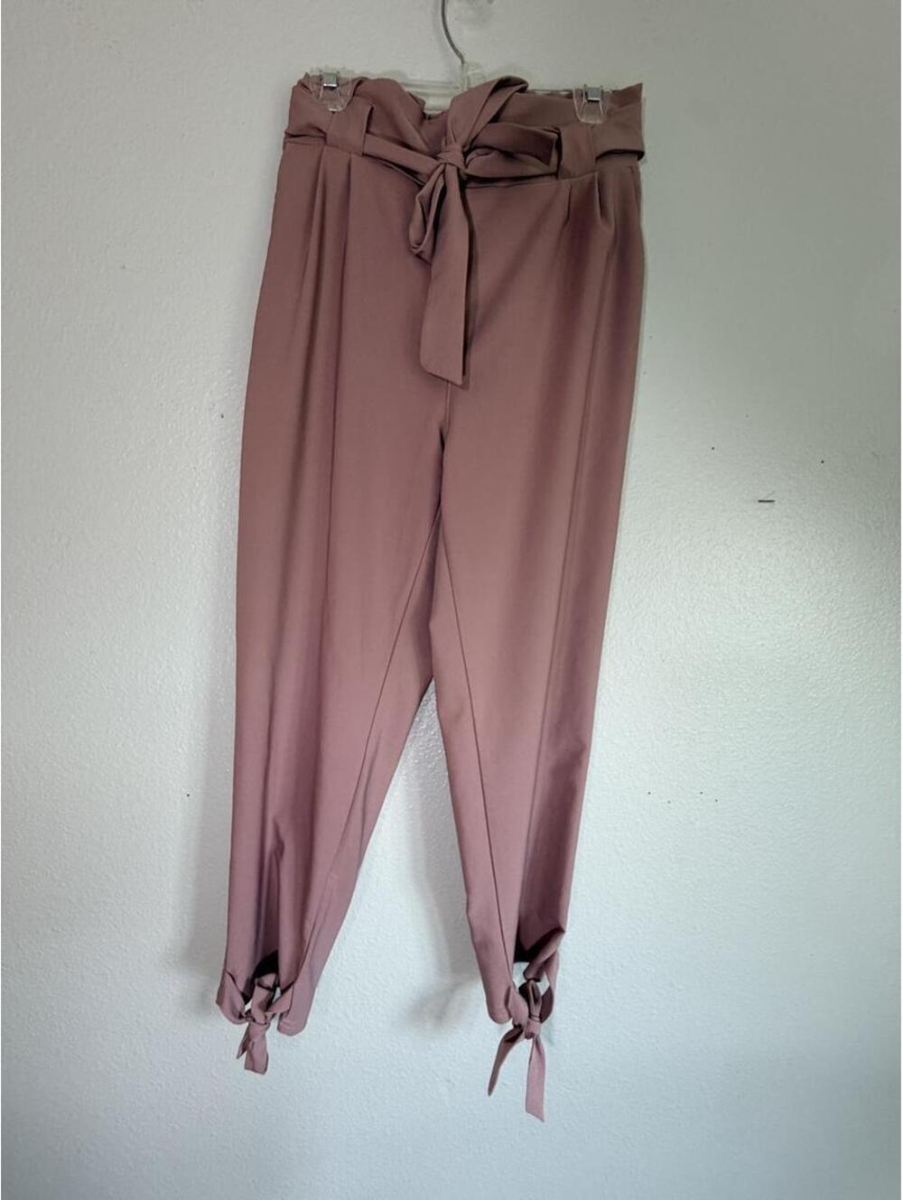 Grace Karin Dusty Rose Paperbag Tie Waist Tie Ankle Tapered Pants 1X Plus Size